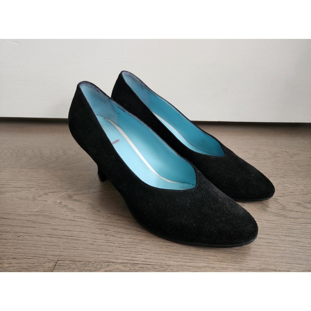Thierry Rabotin Roberta Pump 37 6.5 7 Black Suede Slip On Heel Shoes Kitten